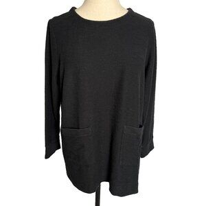 J.Jill ~ Size 2X ~ Textured Patch-Pocket Tunic ~ Black ~ Long Sleeves, Slit Side